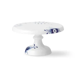 Blå Mega Riflet fad på fod, 23 cm