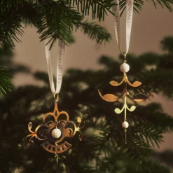 Forgyldt juleornament, palmette, 12 cm
