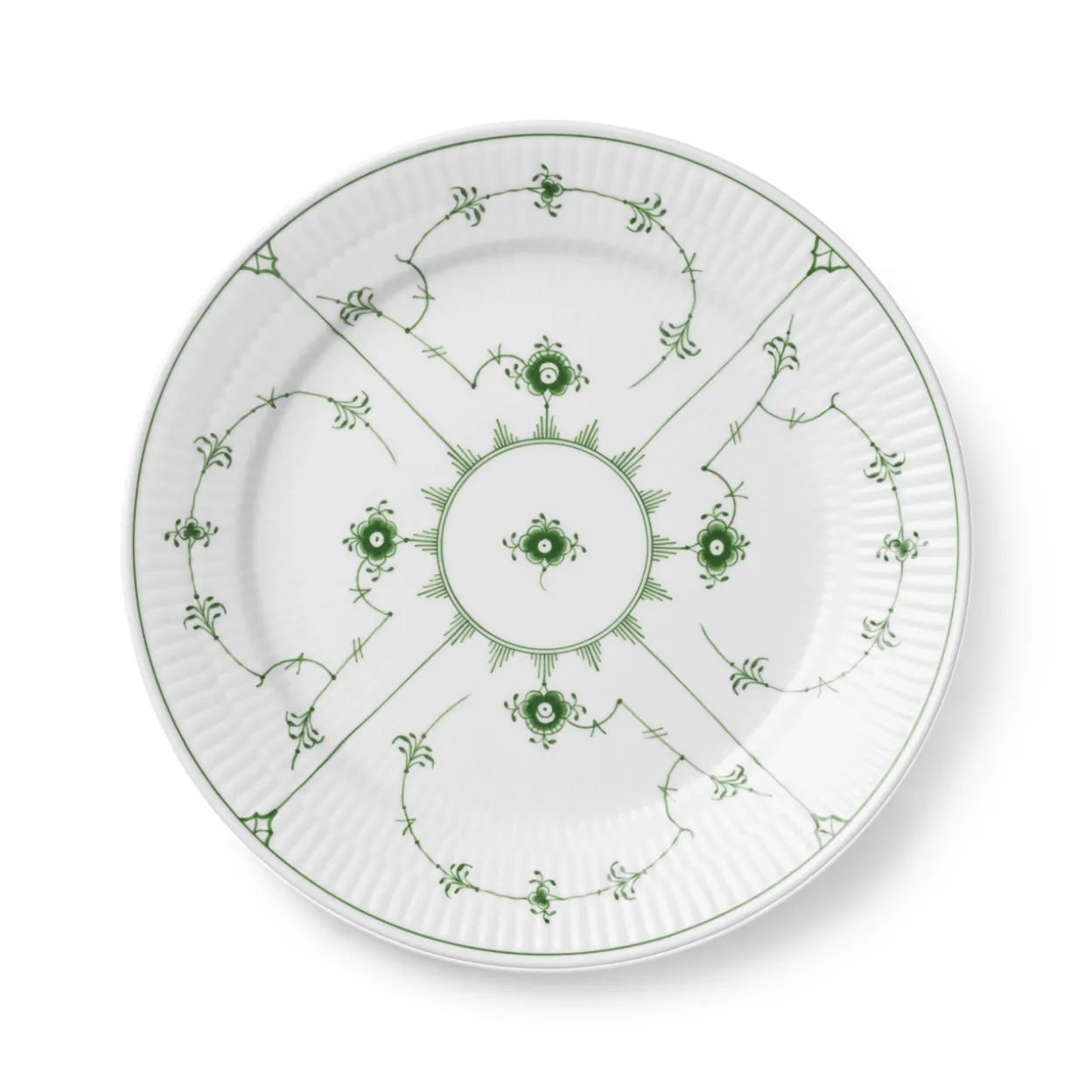 Grøn Musselmalet Riflet tallerken, 25 cm
