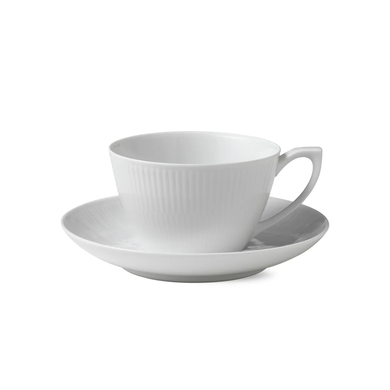 Hvid Riflet kop og underkop, 28 cl