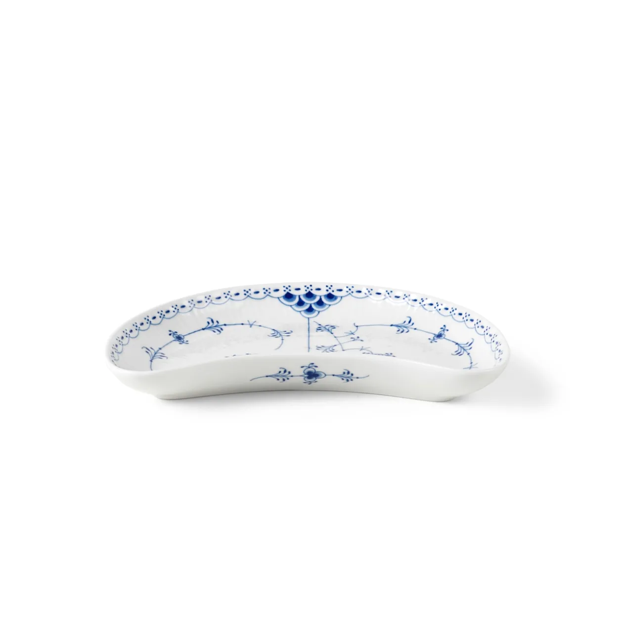 Musselmalet Halvblonde halvmåneformet fad, 22 cm