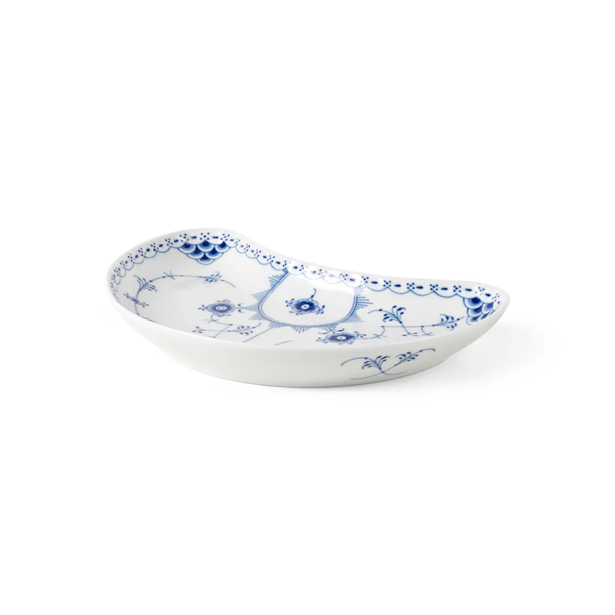 Musselmalet Halvblonde halvmåneformet fad, 22 cm