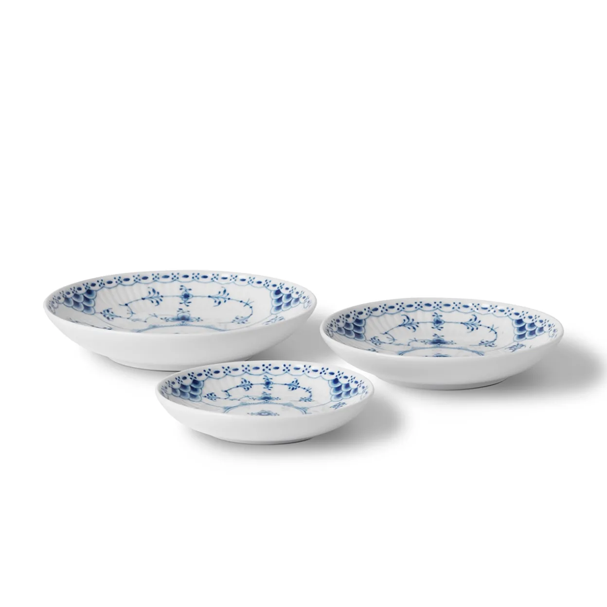 Musselmalet Halvblonde skål, 11 cm, 13 cm, 15 cm, 3 stk.
