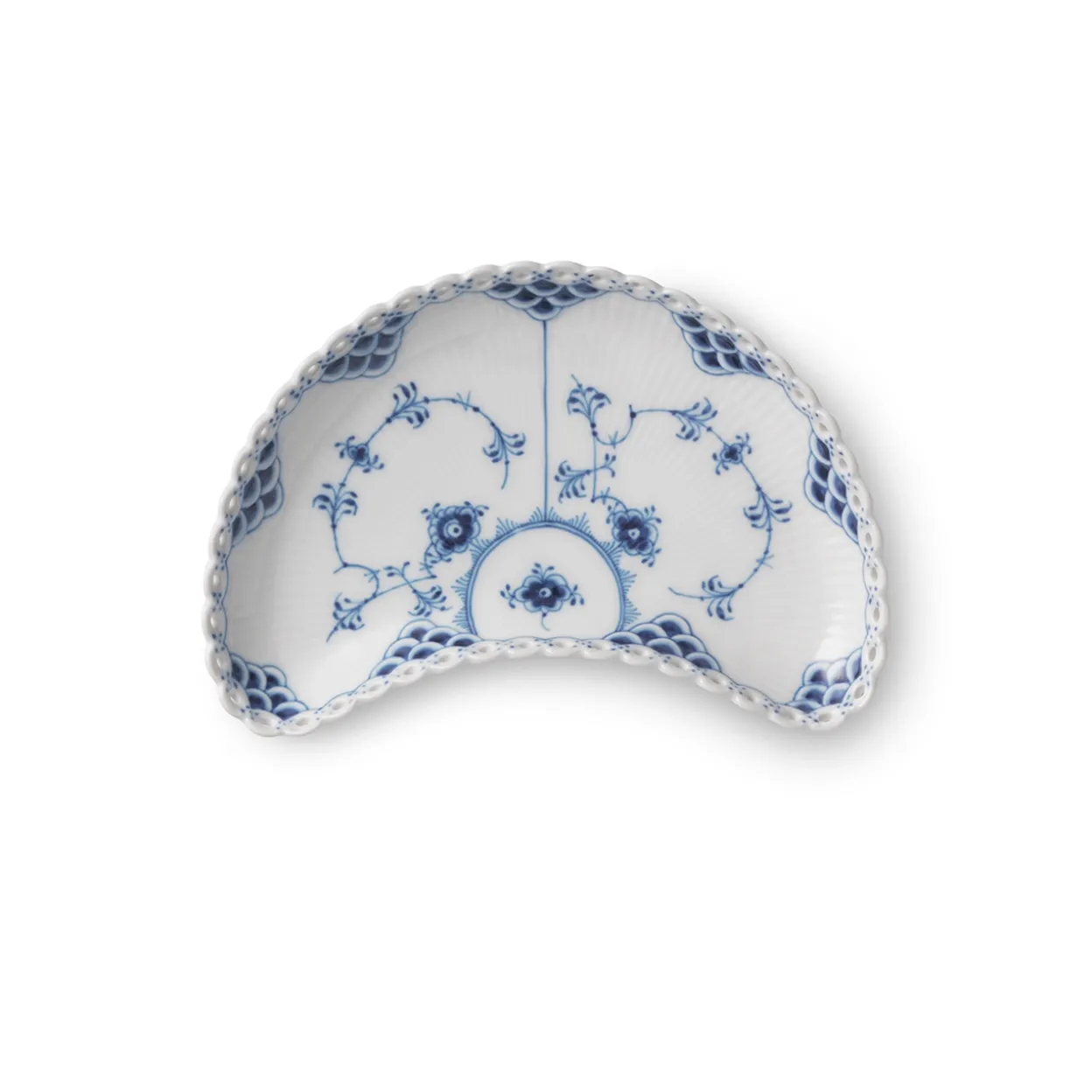 Musselmalet Helblonde halvmåneformet fad, 22 cm