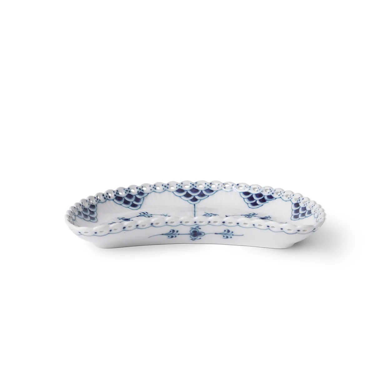 Musselmalet Helblonde halvmåneformet fad, 22 cm