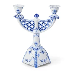 Musselmalet Helblonde kandelaber, 25,5 cm