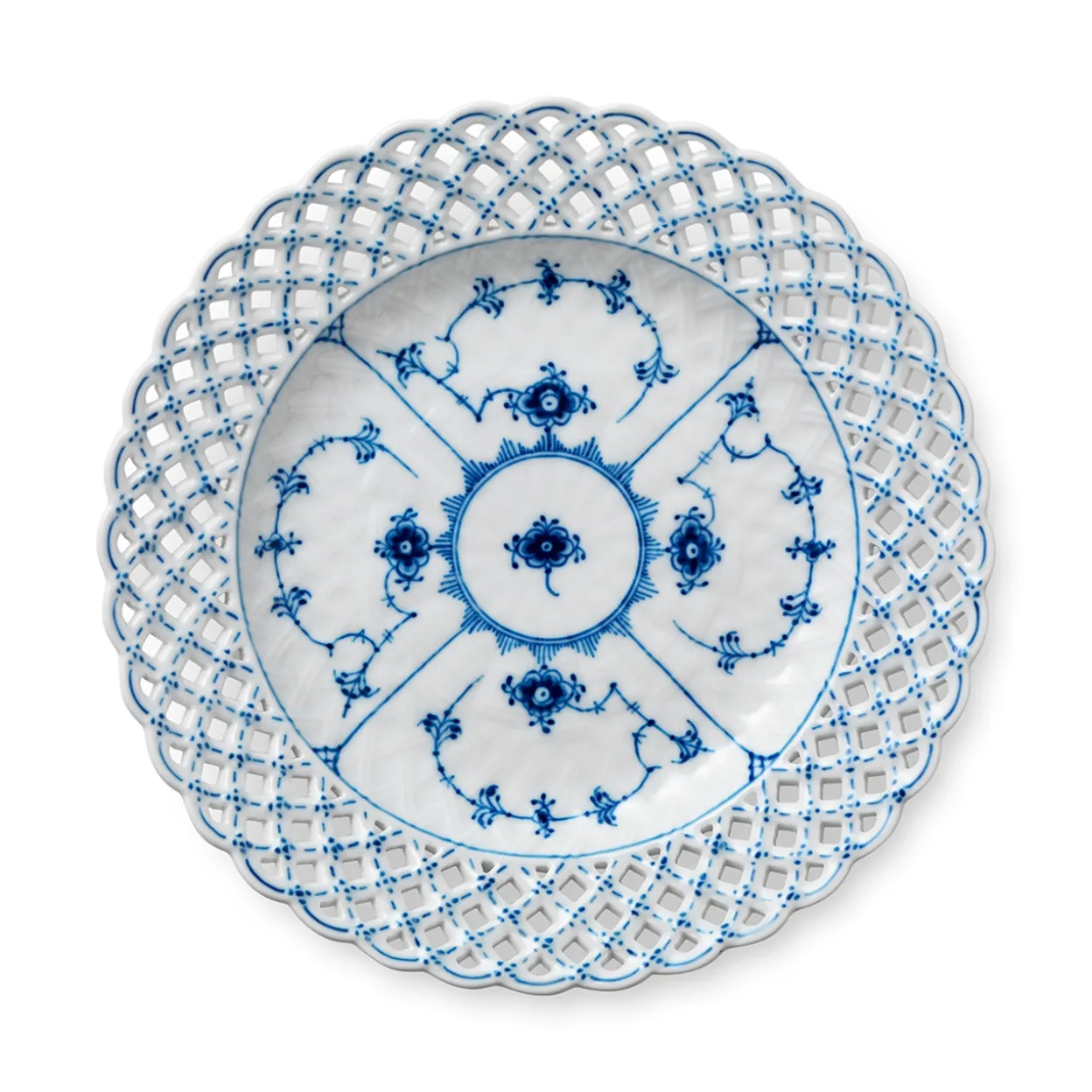 Musselmalet Helblonde tallerken med gennemskåret kant, 25 cm