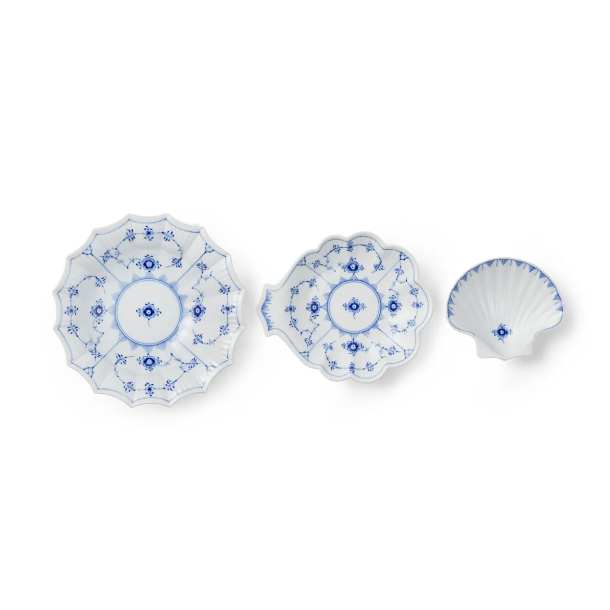 Musselmalet Riflet serveringssæt, 17,5 cm, 15,5 cm, 10,5 cm, 3 stk.