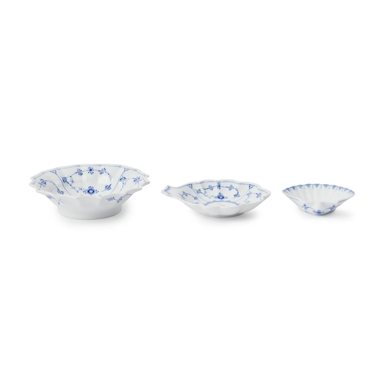 Musselmalet Riflet serveringssæt, 17,5 cm, 15,5 cm, 10,5 cm, 3 stk.
