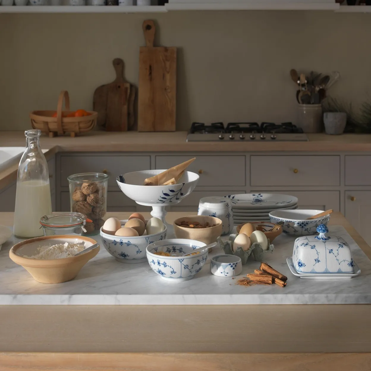 Musselmalet Riflet smørskål, 42 cl