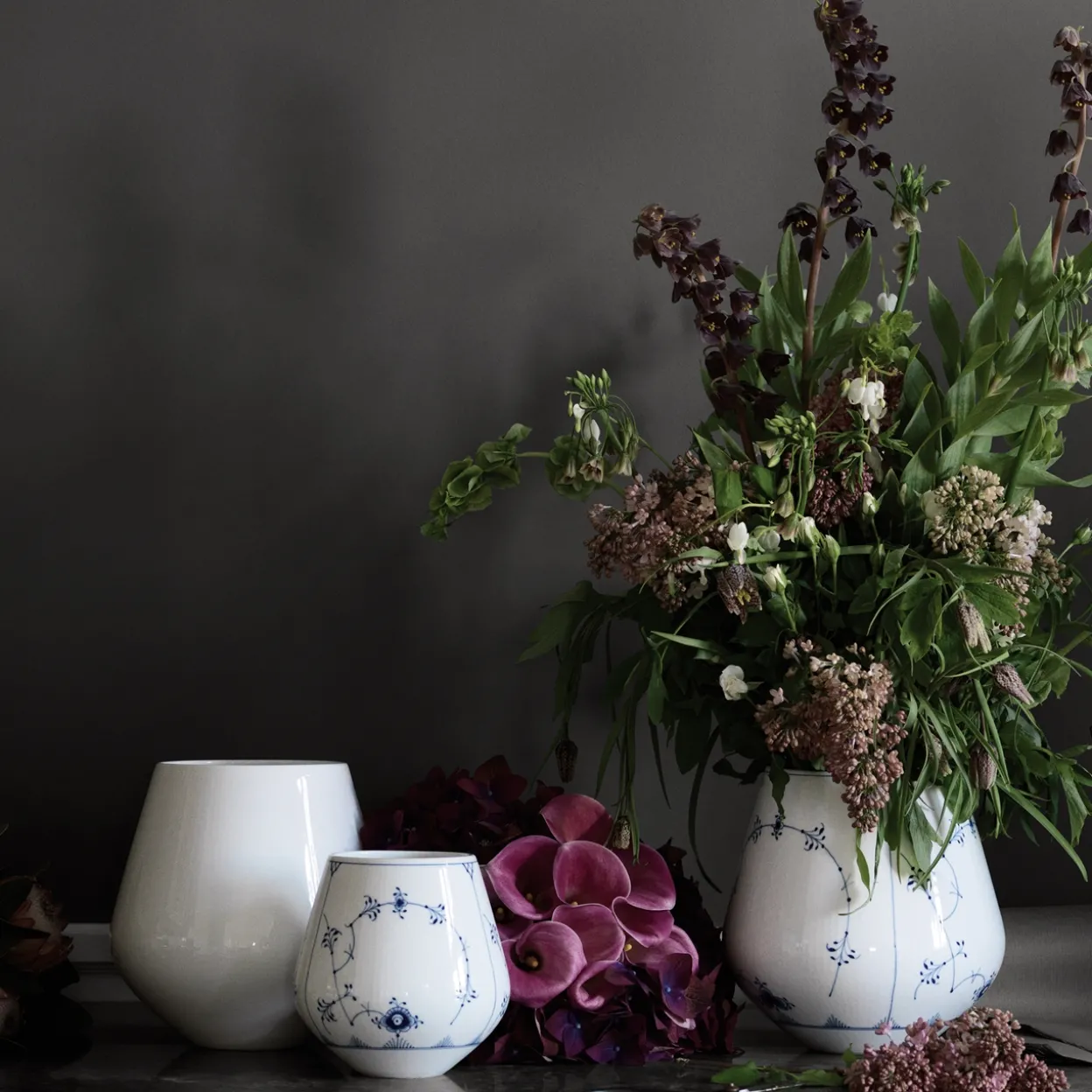 Musselmalet Riflet vase, 20,5 cm