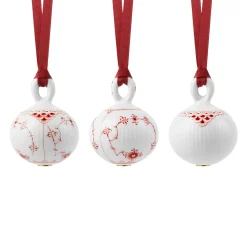 Rød Musselmalet juleornament, 9 cm, 3 stk.