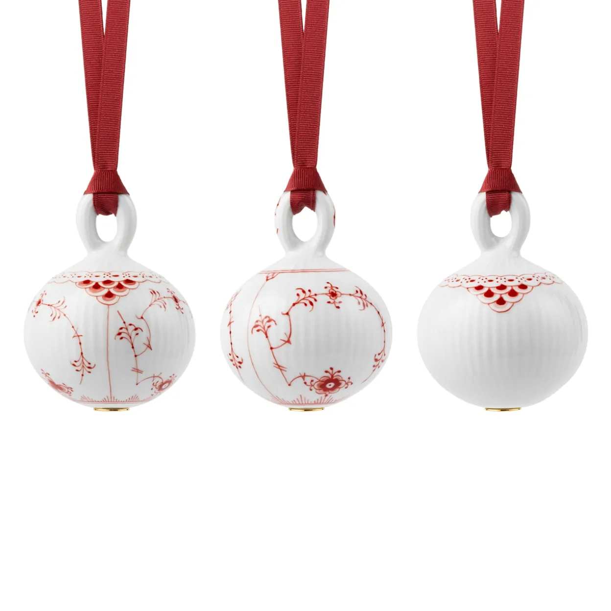 Rød Musselmalet juleornament, 9 cm, 3 stk.