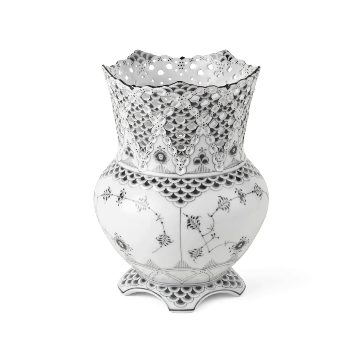 Sort Musselmalet Helblonde vase, 22 cm