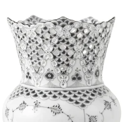 Sort Musselmalet Helblonde vase, 22 cm