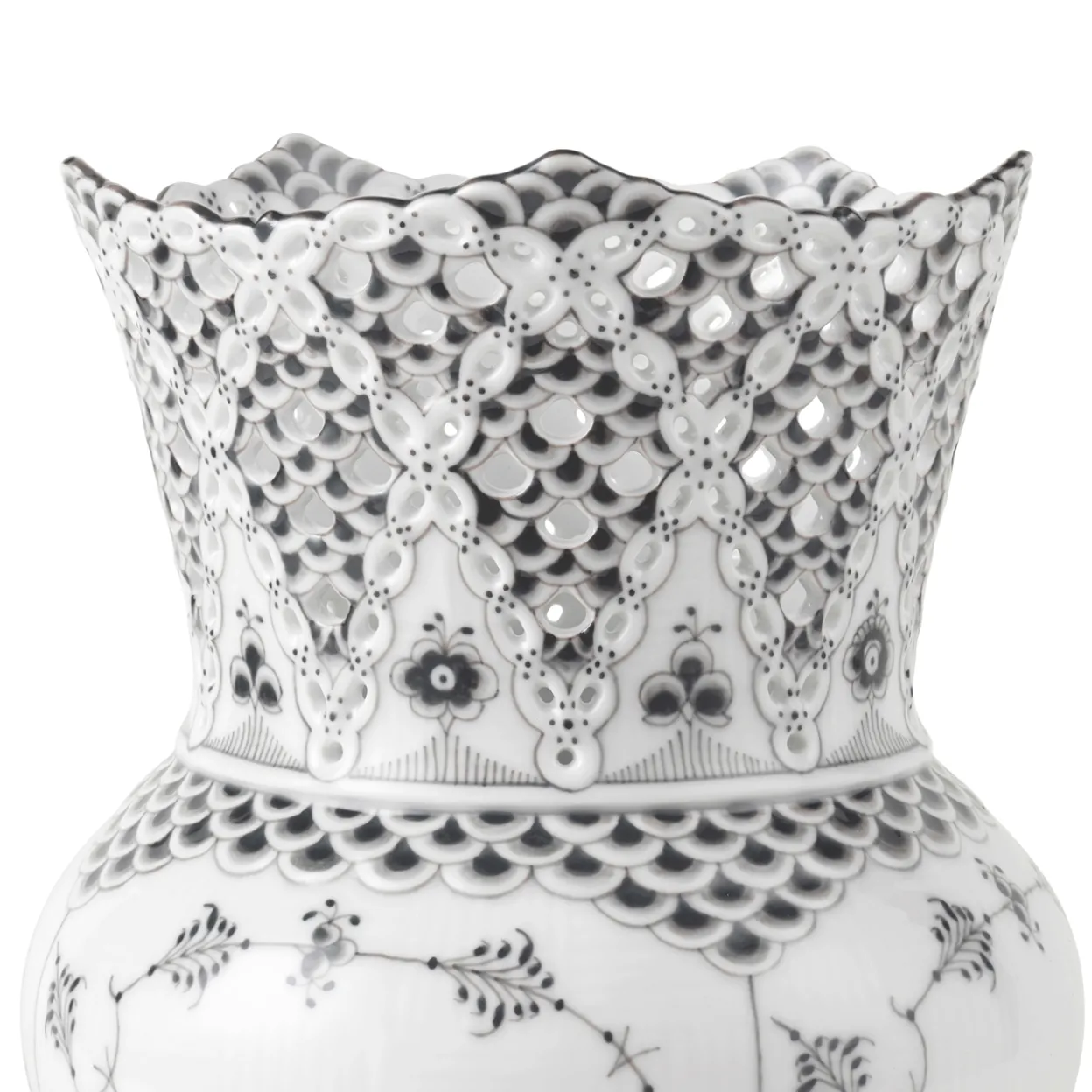 Sort Musselmalet Helblonde vase, 22 cm